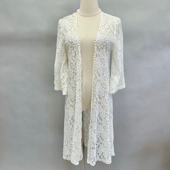 Mauve Tops - Moto Boho ivory lace midi open front kimono cardigan bell sleeves size‎ Medium